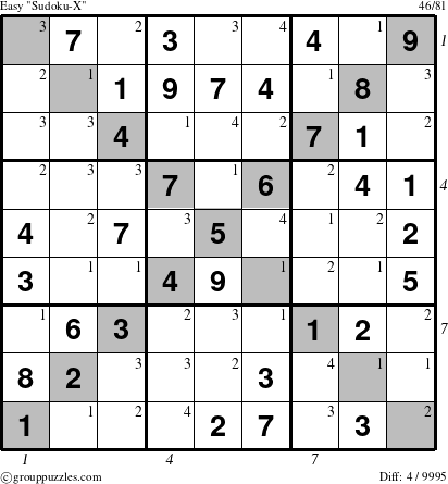 The grouppuzzles.com Easy Sudoku-X-d2 puzzle for  with all 4 steps marked