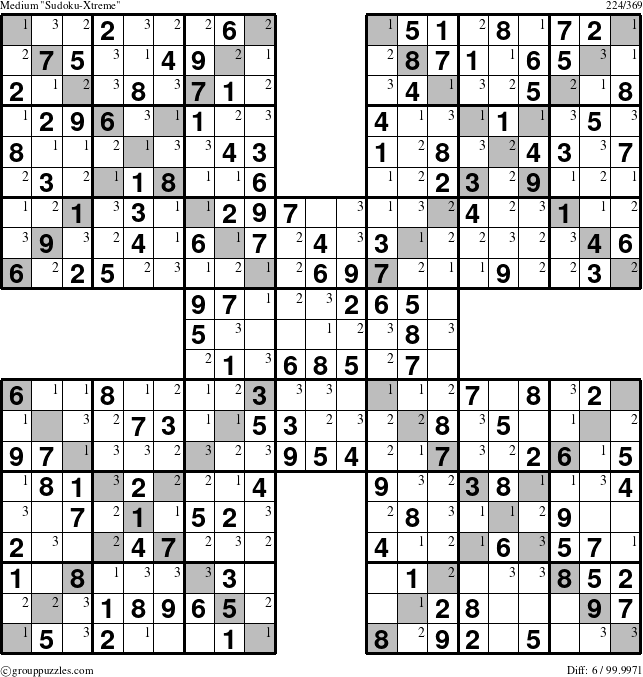 The grouppuzzles.com Medium Sudoku-Xtreme puzzle for  with the first 3 steps marked