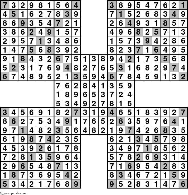 The grouppuzzles.com Answer grid for the Sudoku-Xtreme puzzle for 