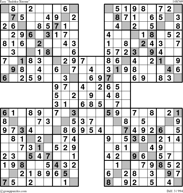 The grouppuzzles.com Easy Sudoku-Xtreme puzzle for 