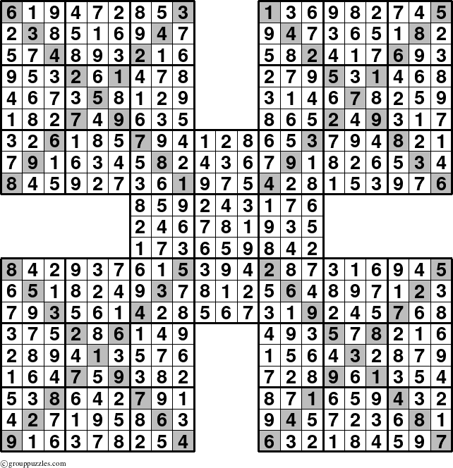 The grouppuzzles.com Answer grid for the Sudoku-Xtreme puzzle for 
