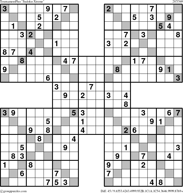 The grouppuzzles.com TournamentPlus Sudoku-Xtreme puzzle for 