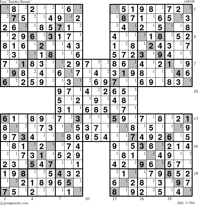 The grouppuzzles.com Easy Sudoku-Xtreme puzzle for  with all 3 steps marked