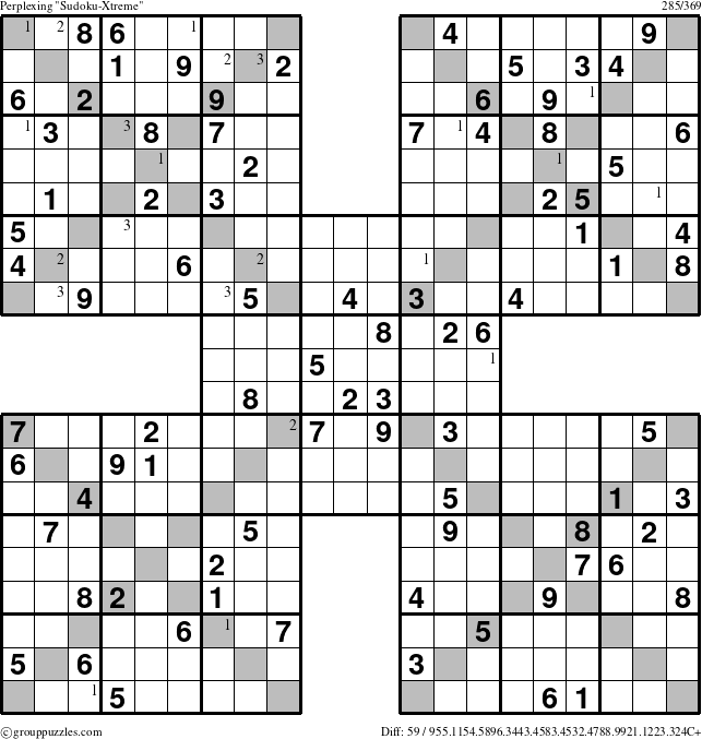 The grouppuzzles.com Perplexing Sudoku-Xtreme puzzle for  with the first 3 steps marked
