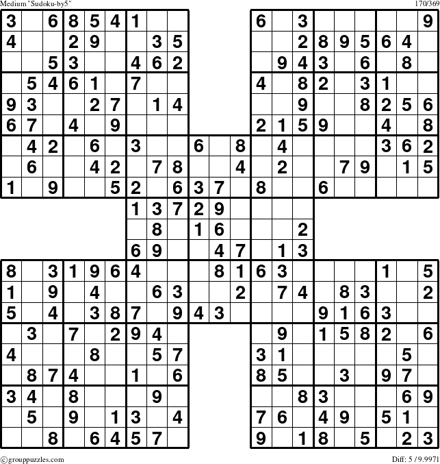 The grouppuzzles.com Medium Sudoku-by5 puzzle for 