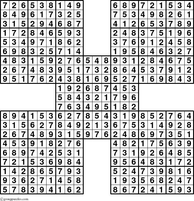 The grouppuzzles.com Answer grid for the Sudoku-by5 puzzle for 