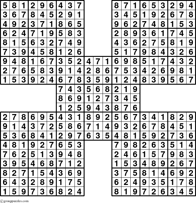 The grouppuzzles.com Answer grid for the Sudoku-by5 puzzle for 