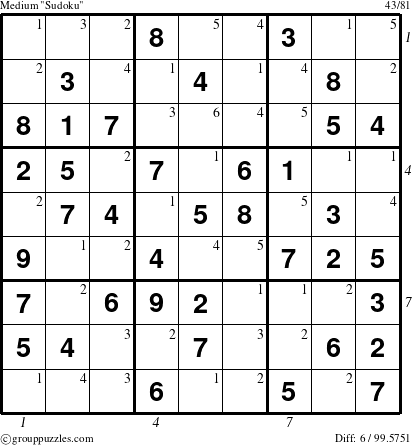 The grouppuzzles.com Medium Sudoku puzzle for  with all 6 steps marked