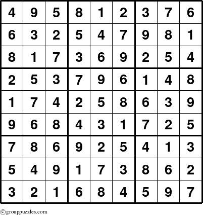The grouppuzzles.com Answer grid for the Sudoku puzzle for 