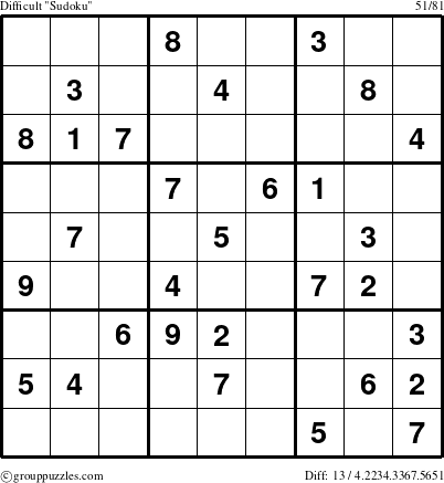 The grouppuzzles.com Difficult Sudoku puzzle for 