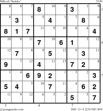 The grouppuzzles.com Difficult Sudoku puzzle for  with all 13 steps marked