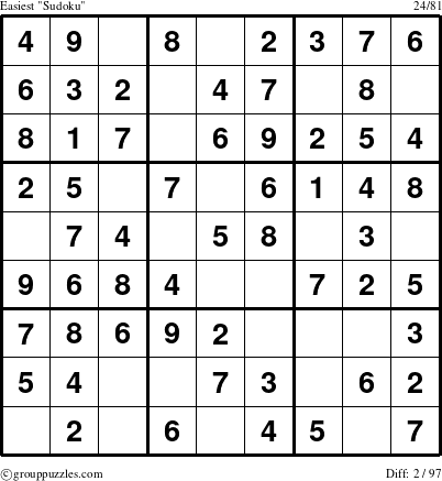 The grouppuzzles.com Easiest Sudoku puzzle for 