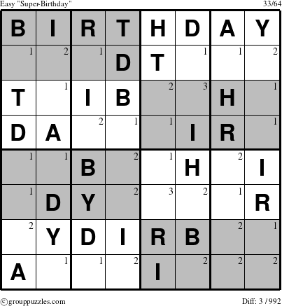 The grouppuzzles.com Easy Super-Birthday puzzle for  with the first 3 steps marked