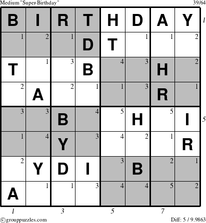 The grouppuzzles.com Medium Super-Birthday puzzle for  with all 5 steps marked