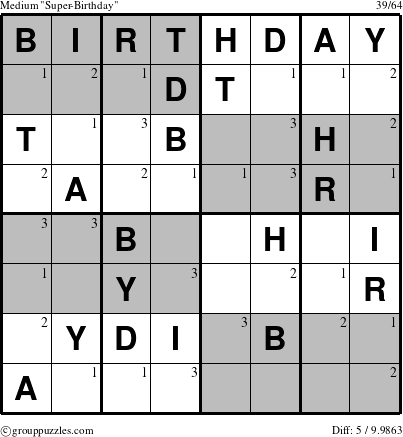 The grouppuzzles.com Medium Super-Birthday puzzle for  with the first 3 steps marked
