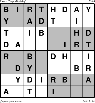 The grouppuzzles.com Easiest Super-Birthday puzzle for 