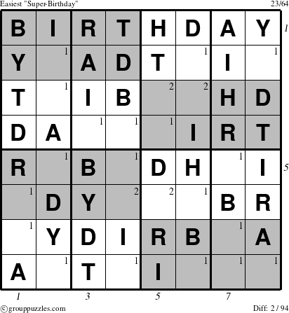The grouppuzzles.com Easiest Super-Birthday puzzle for  with all 2 steps marked