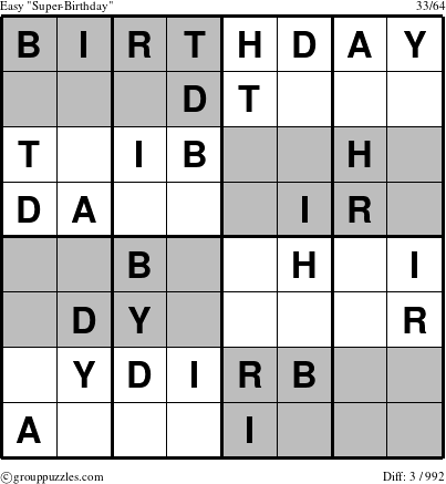 The grouppuzzles.com Easy Super-Birthday puzzle for 