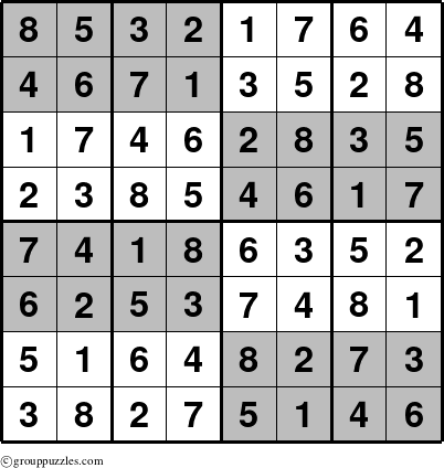 The grouppuzzles.com Answer grid for the SuperSudoku-8 puzzle for 