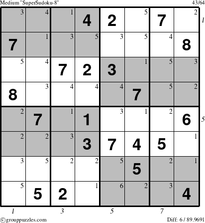 The grouppuzzles.com Medium SuperSudoku-8 puzzle for  with all 6 steps marked