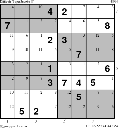The grouppuzzles.com Difficult SuperSudoku-8 puzzle for  with all 12 steps marked
