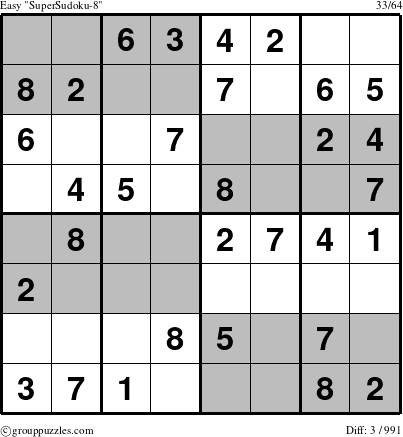 The grouppuzzles.com Easy SuperSudoku-8 puzzle for 