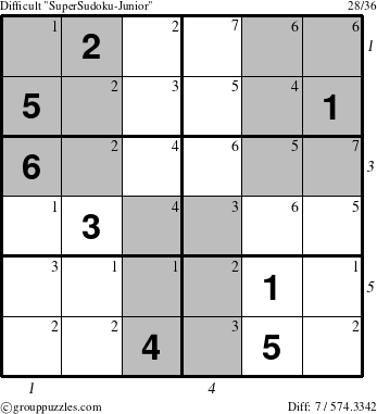 The grouppuzzles.com Difficult SuperSudoku-Junior puzzle for  with all 7 steps marked