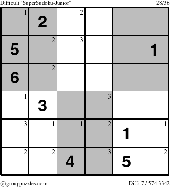 The grouppuzzles.com Difficult SuperSudoku-Junior puzzle for  with the first 3 steps marked