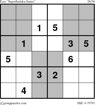 The grouppuzzles.com Easy SuperSudoku-Junior puzzle for 