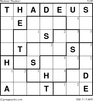 The grouppuzzles.com Medium Thadeus puzzle for  with the first 3 steps marked