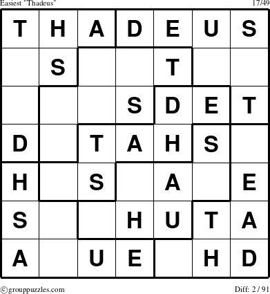 The grouppuzzles.com Easiest Thadeus puzzle for 
