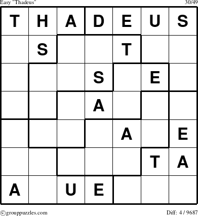 The grouppuzzles.com Easy Thadeus puzzle for 