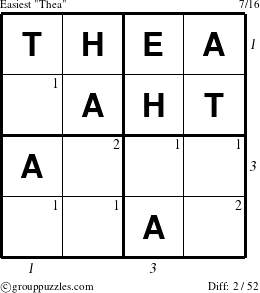 The grouppuzzles.com Easiest Thea puzzle for  with all 2 steps marked