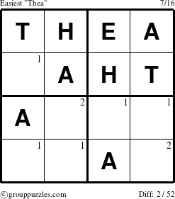 The grouppuzzles.com Easiest Thea puzzle for  with the first 2 steps marked