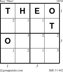 The grouppuzzles.com Easy Theo puzzle for  with all 3 steps marked
