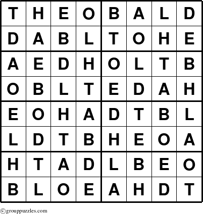 The grouppuzzles.com Answer grid for the Theobald puzzle for 