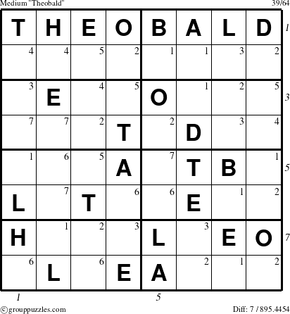 The grouppuzzles.com Medium Theobald puzzle for  with all 7 steps marked
