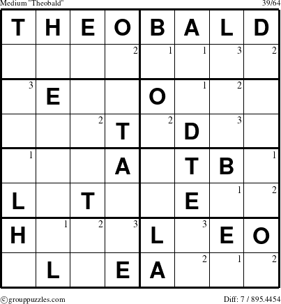 The grouppuzzles.com Medium Theobald puzzle for  with the first 3 steps marked