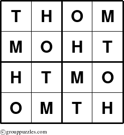 The grouppuzzles.com Answer grid for the Thom puzzle for 