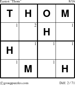 The grouppuzzles.com Easiest Thom puzzle for  with the first 2 steps marked