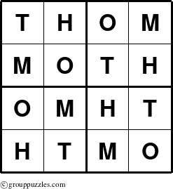 The grouppuzzles.com Answer grid for the Thom puzzle for 