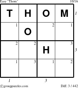 The grouppuzzles.com Easy Thom puzzle for  with all 3 steps marked