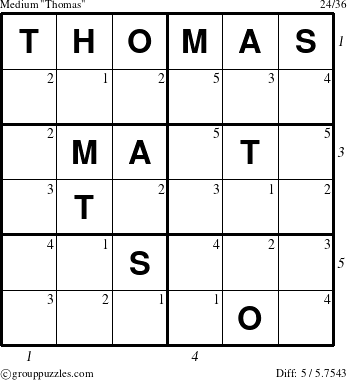The grouppuzzles.com Medium Thomas puzzle for  with all 5 steps marked