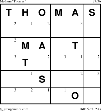 The grouppuzzles.com Medium Thomas puzzle for  with the first 3 steps marked