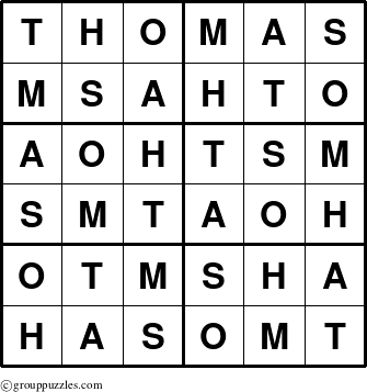 The grouppuzzles.com Answer grid for the Thomas puzzle for 