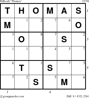 The grouppuzzles.com Difficult Thomas puzzle for  with all 8 steps marked