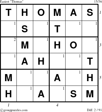The grouppuzzles.com Easiest Thomas puzzle for  with all 2 steps marked