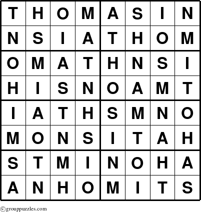 The grouppuzzles.com Answer grid for the Thomasin puzzle for 