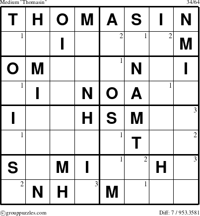 The grouppuzzles.com Medium Thomasin puzzle for  with the first 3 steps marked