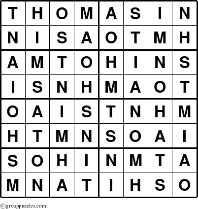 The grouppuzzles.com Answer grid for the Thomasin puzzle for 